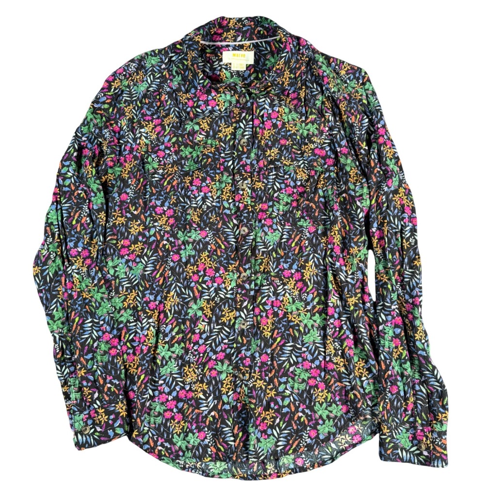 Maeve Floral Button Down Shirt Women 4 Black Long Sleeve Workwear Corporate Chic